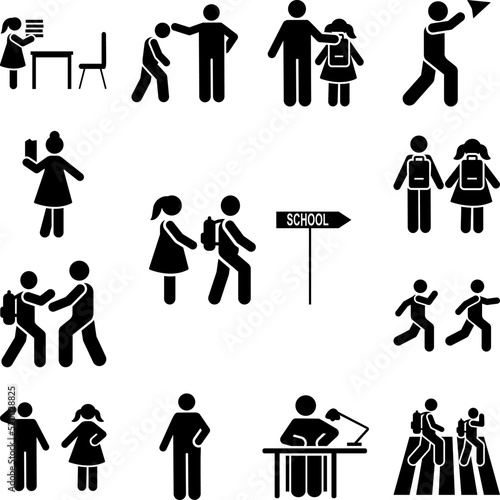 School way go students pictogram icon in a collection with other items