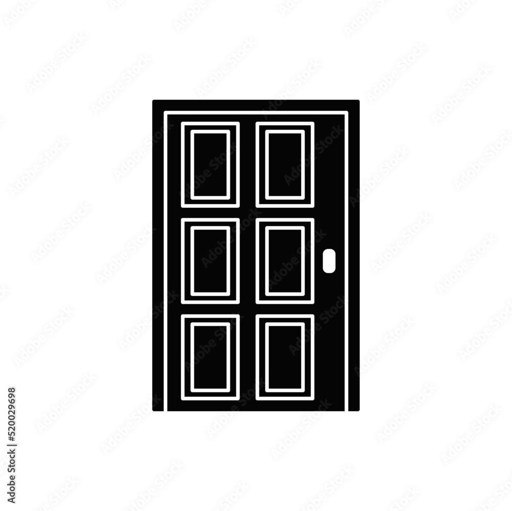 Door wood icon in black flat glyph, filled style isolated on white background Door wood icon in black flat glyph, filled style isolated on white background