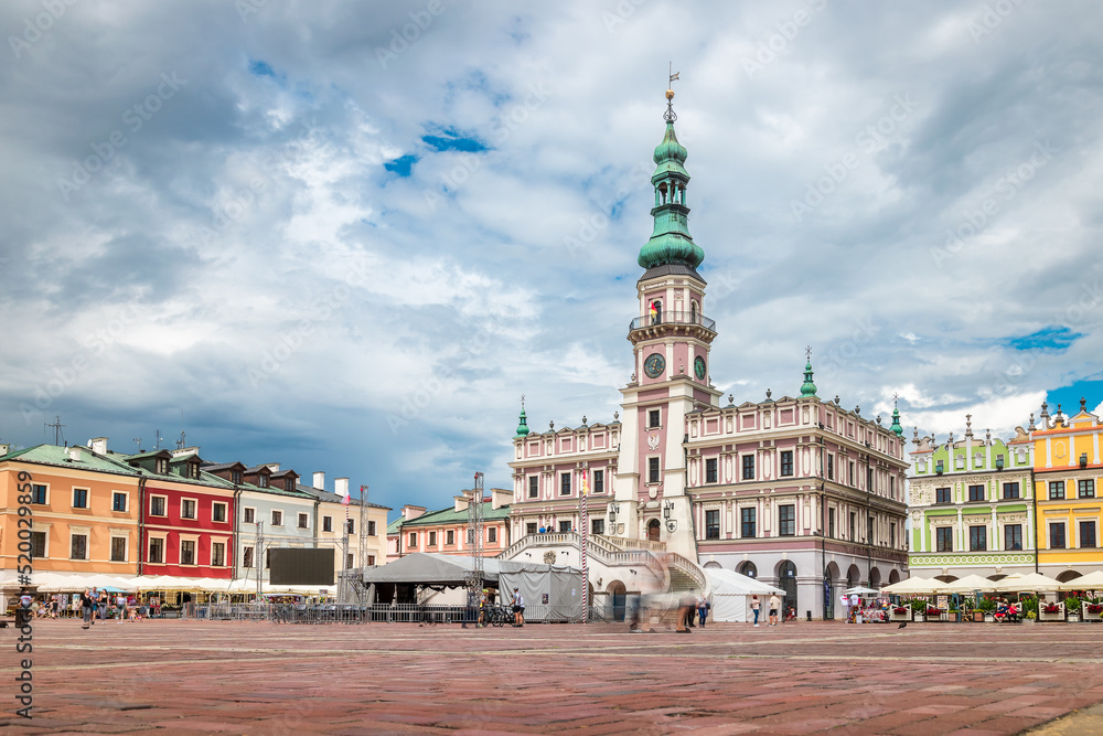 A beautiful Renaissance square with arcaded tenement houses in Zamość. Zamość is an ideal city. World cultural heritage site