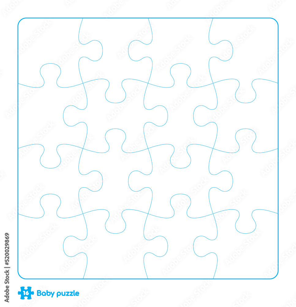 Vector baby puzzle template. 16 pieces. Isolated on white background Vector baby puzzle template. 16 pieces. Isolated on white background