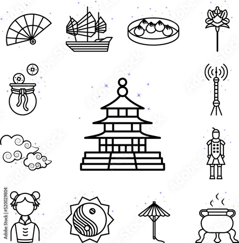 Architecture, paifang, China culture building icon in a collection with other items