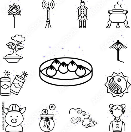 Bun, China food, China culture icon in a collection with other items
