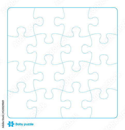 Vector baby puzzle template. 16 pieces. Isolated on white background