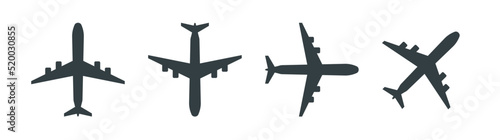 Airplane vector silhouette icons set for web design illustration, image - Black and white trace image contour of plane aircraft for tourism, travel, holiday, trip symbol and icon - Fly, jet, airbus