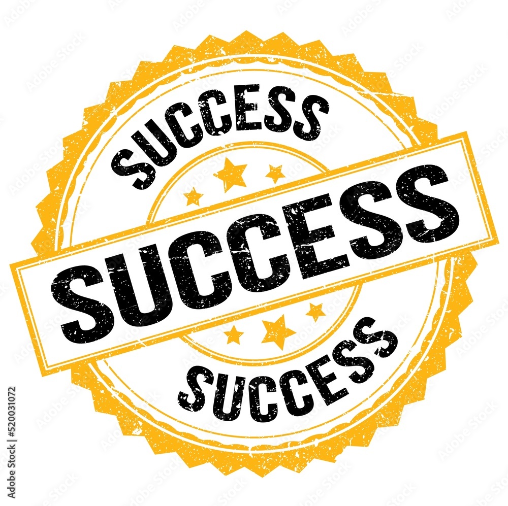 SUCCESS text on yellow-black round stamp sign