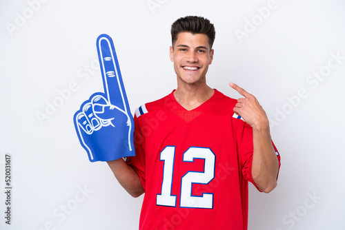 Young caucasian sports fan man isolated on white background giving a thumbs up gesture