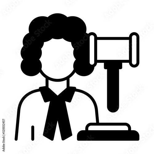 Attorney at Law Concept, Magistrate Wearing Wig Stock illustration, Lawyer, Judge Curly Hair with Hammer Vector  Icon Design, Lawyer and Legal system Symbol