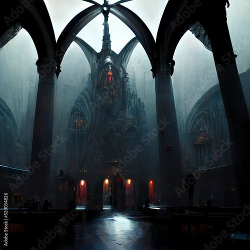 Fotografie, Obraz Satanic Gothic Cathedral Interior
