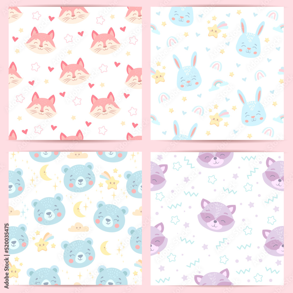 seamless pattern with funny animals for babies. vector illustration in pastel colors seamless pattern with funny animals for babies. vector illustration in pastel colors