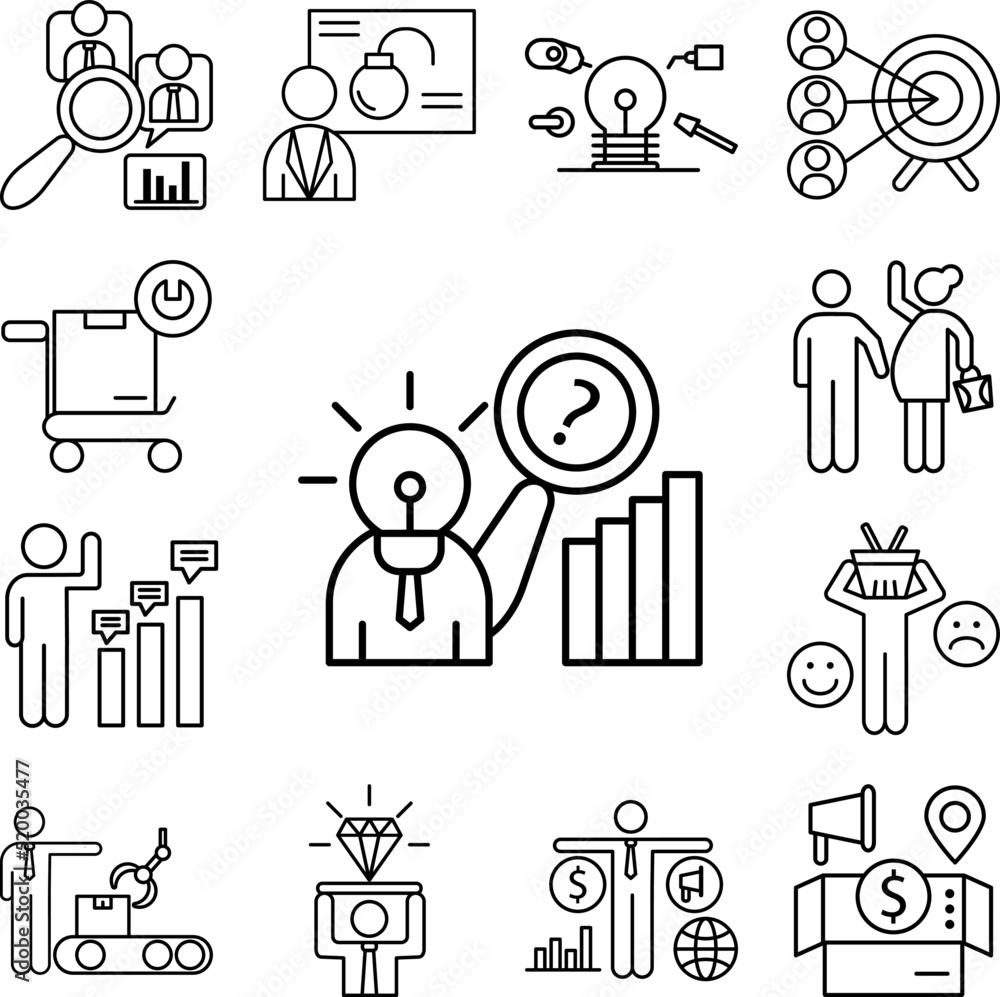 Search question mark idea icon in a collection with other items Search question mark idea icon in a collection with other items