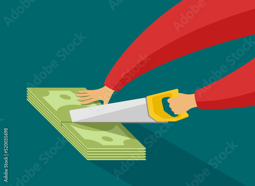 Corruption or cutting payments - sawing money 