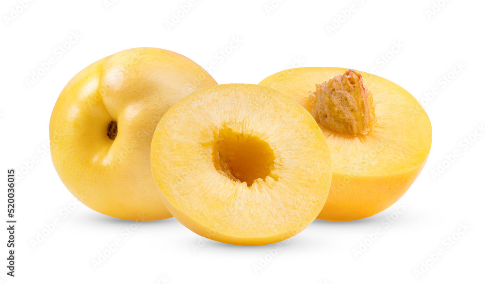 Yellow nectarine fruit on white