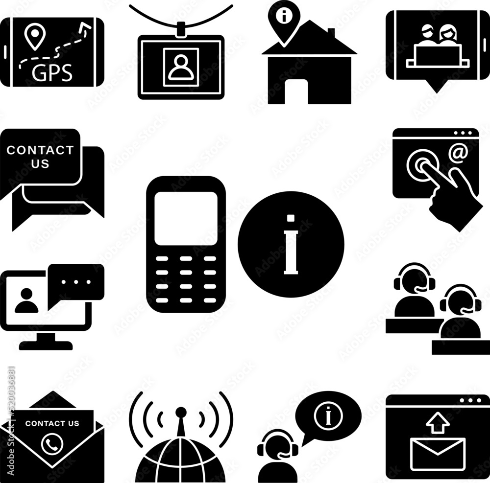 Mobile phone info icon in a collection with other items Mobile phone info icon in a collection with other items