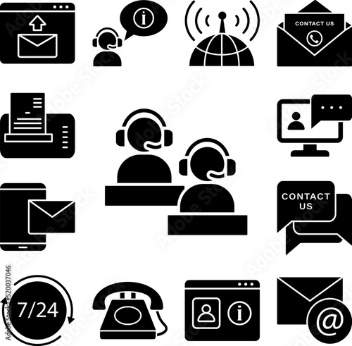 Call operators headphones icon in a collection with other items