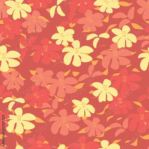 Wallpaper Mural seamless pattern of red and light beige flowers on a dark burgundy background Torontodigital.ca