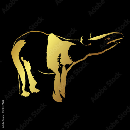 Malayan tapir mammal golden brush stroke painting over black background