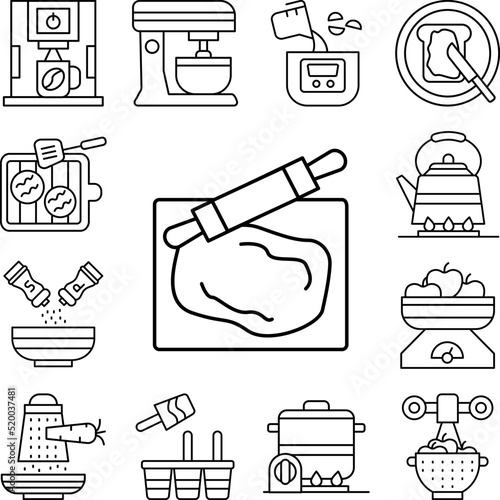 Dough rolling pin icon in a collection with other items