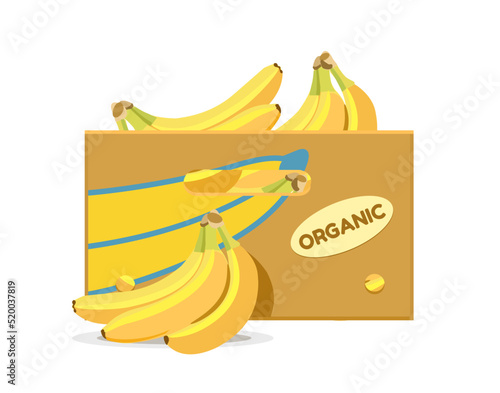 Cardboard box with bananas. Fruit box icon. Vector illustration isolated on white background.