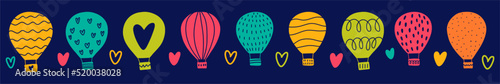 Vector, children's, horizontal pattern with balloons, hand-drawn