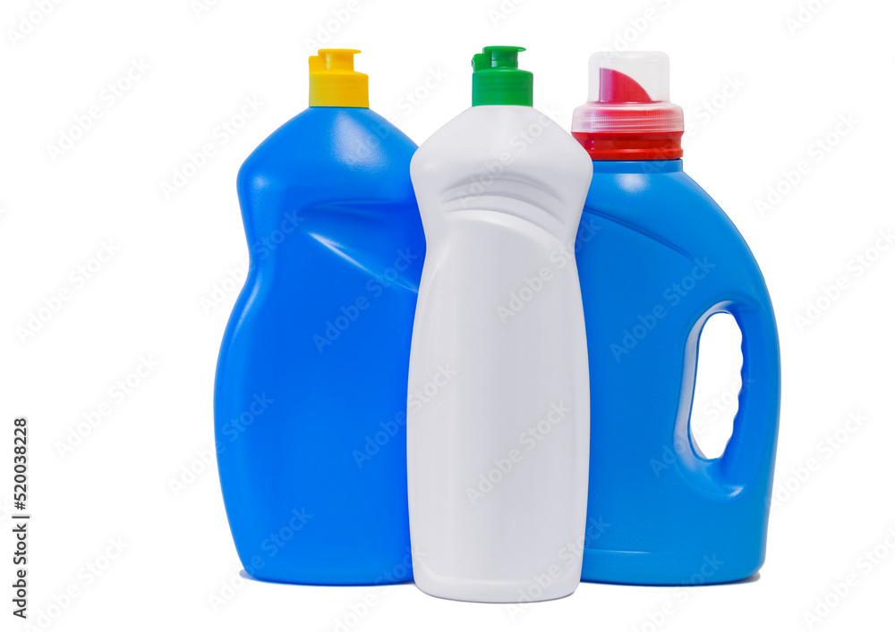 Three detergent bottles isolated on white background. Three detergent bottles isolated on white background.
