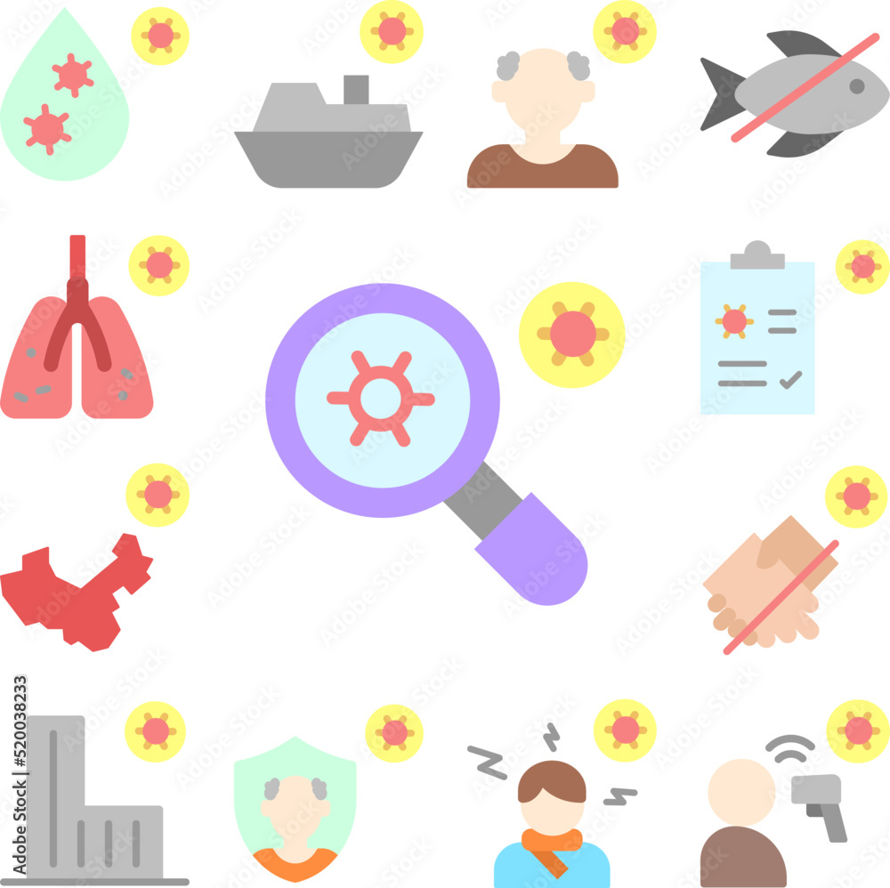 Virus scan, search, coronavirus icon in a collection with other items