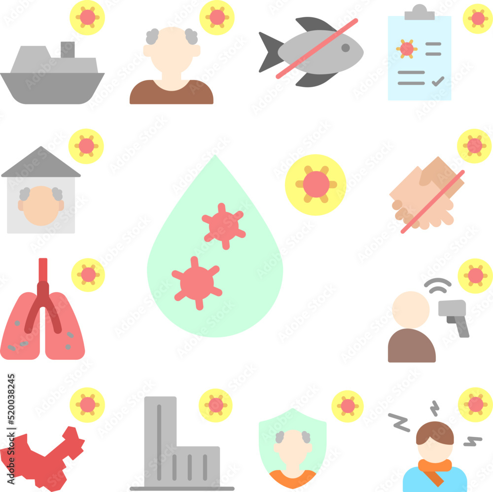Obraz premium Water drop, coronavirus icon in a collection with other items
