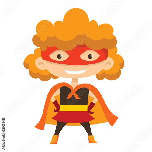 Vector illustrations of female and male kids superheroes in funny comics costume