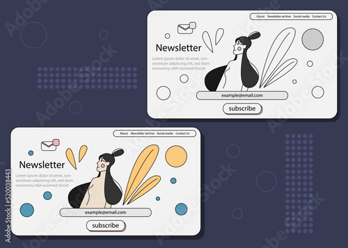 Newsletter landing page. Young woman has subscribed and got a newsletter. 