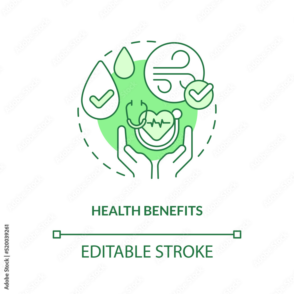 Health benefits green concept icon. Clean water. Energy efficiency benefit abstract idea thin line illustration. Isolated outline drawing. Editable stroke. Arial, Myriad Pro-Bold fonts used Health benefits green concept icon. Clean water. Energy efficiency benefit abstract idea thin line illustration. Isolated outline drawing. Editable stroke. Arial, Myriad Pro-Bold fonts used
