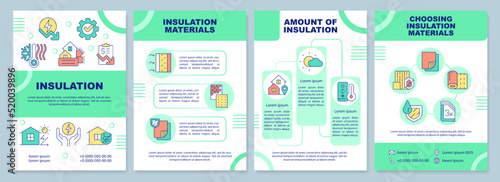 Building insulation brochure template. Thermal management. Leaflet design with linear icons. Editable 4 vector layouts for presentation, annual reports. Arial-Black, Myriad Pro-Regular fonts used