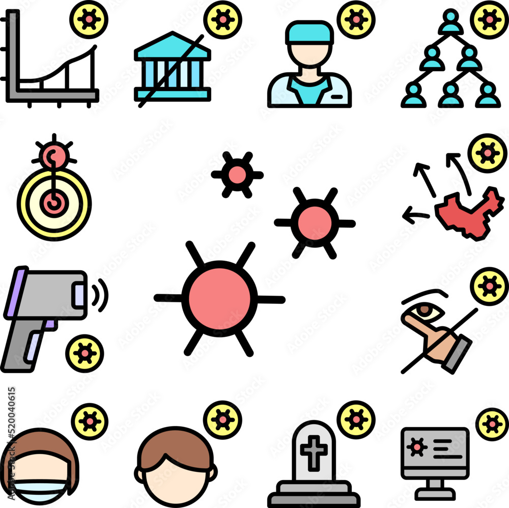 COVID-19, coronavirus icon in a collection with other items COVID-19, coronavirus icon in a collection with other items