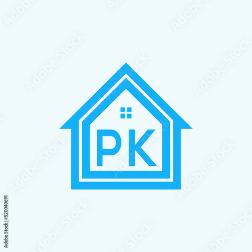 Logo Initial Letters PK Roof Home Real Estate, Construction Stock Vector .eps