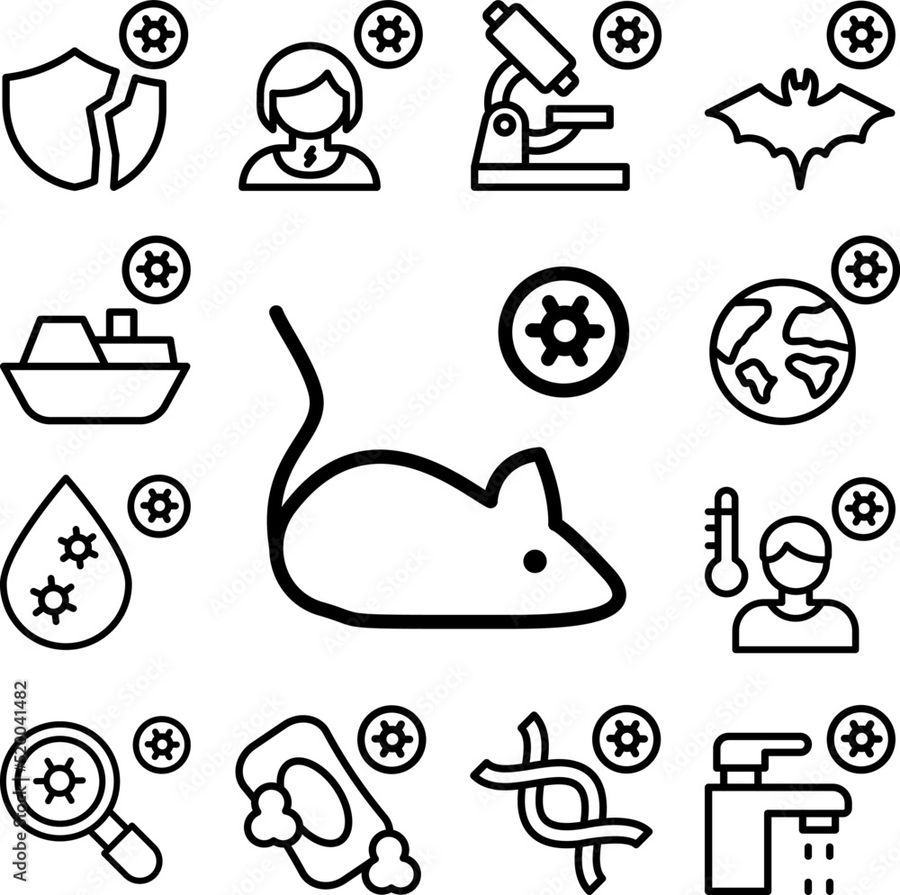 Mouse, coronavirus icon in a collection with other items Mouse, coronavirus icon in a collection with other items