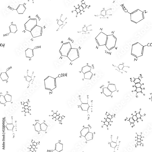 Chemical formulas. Seamless pattern. Vector background on white.