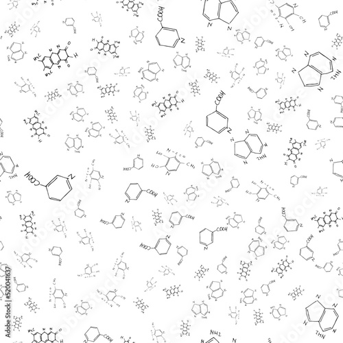 Chemical formulas. Seamless pattern. Vector background on white.
