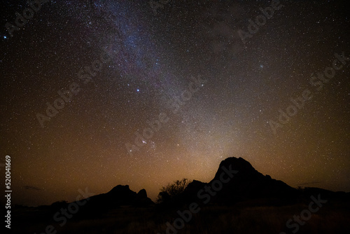 Milky Way over Spitzkoppe mountain in sunrise, Namibia, Africa