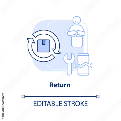 Return light blue concept icon. Reverse logistics. Supply chain management component abstract idea thin line illustration. Isolated outline drawing. Editable stroke. Arial, Myriad Pro-Bold fonts used