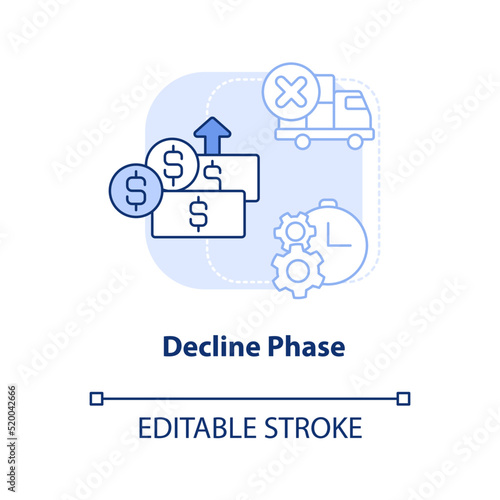 Decline phase light blue concept icon. Reduce of consumption. Product lifecycle stage abstract idea thin line illustration. Isolated outline drawing. Editable stroke. Arial, Myriad Pro-Bold fonts used