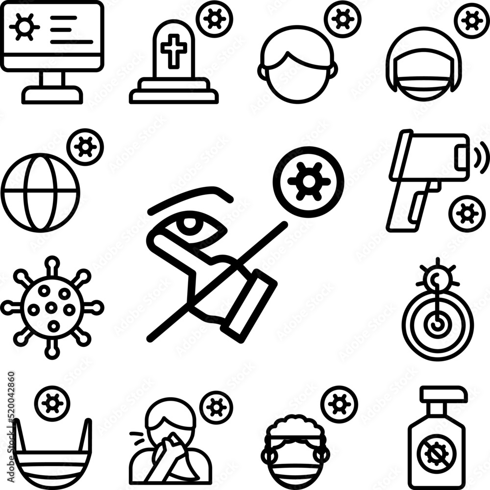 No touch eye, coronavirus icon in a collection with other items No touch eye, coronavirus icon in a collection with other items