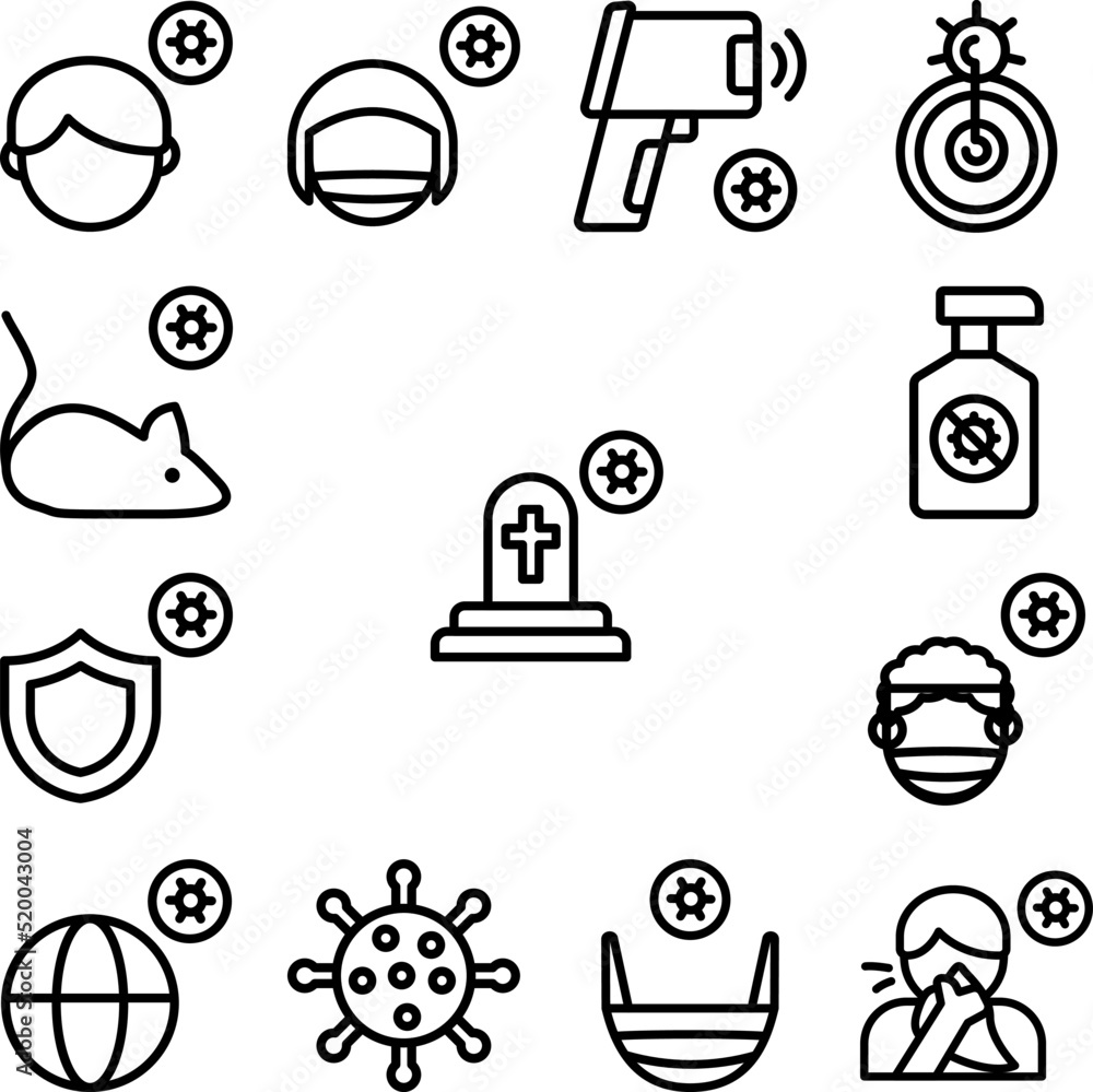 Grave, death, coronavirus icon in a collection with other items Grave, death, coronavirus icon in a collection with other items