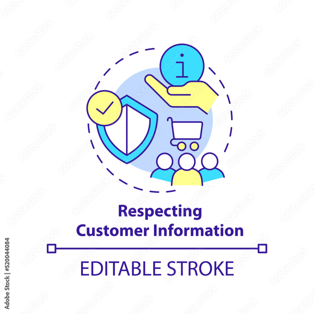 Respecting customer information concept icon. Ethical behavior in customer service abstract idea thin line illustration. Isolated outline drawing. Editable stroke. Arial, Myriad Pro-Bold fonts used