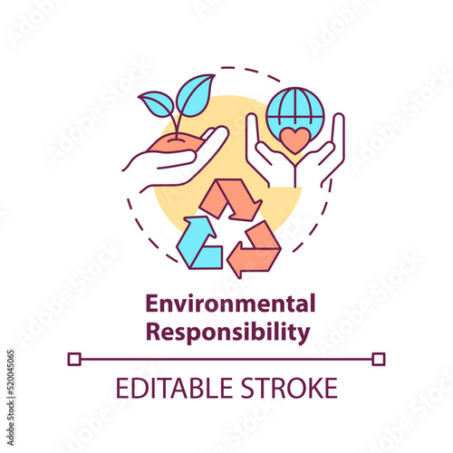 Environmental responsibility concept icon. Type of CSR abstract idea thin line illustration. Integrating sustainability. Isolated outline drawing. Editable stroke. Arial, Myriad Pro-Bold fonts used