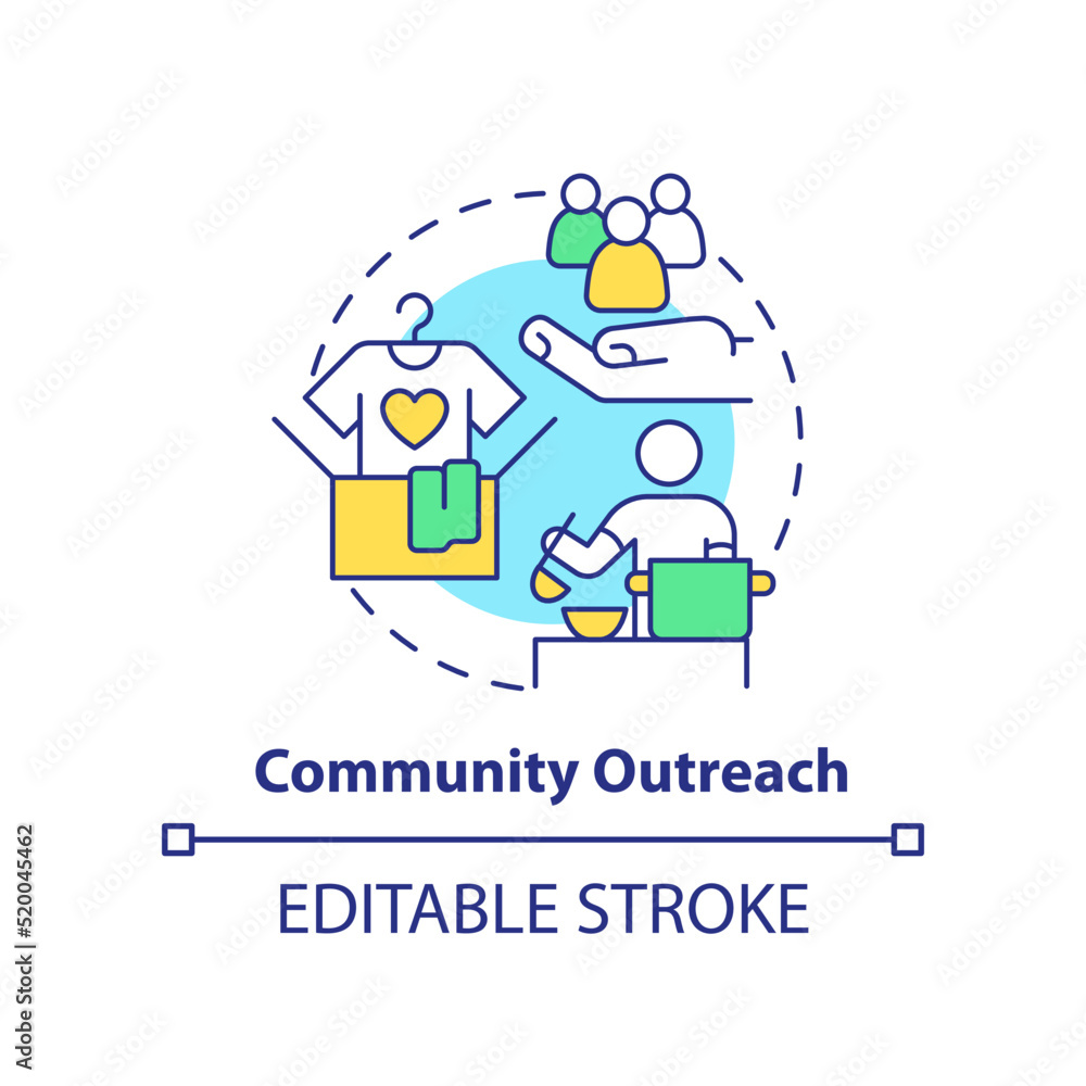 Community outreach concept icon. Ethical behavior in business abstract idea thin line illustration. Volunteering, charity. Isolated outline drawing. Editable stroke. Arial, Myriad Pro-Bold fonts used Community outreach concept icon. Ethical behavior in business abstract idea thin line illustration. Volunteering, charity. Isolated outline drawing. Editable stroke. Arial, Myriad Pro-Bold fonts used