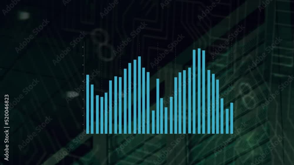 Animation of graph and data processing over server room Animation of graph and data processing over server room