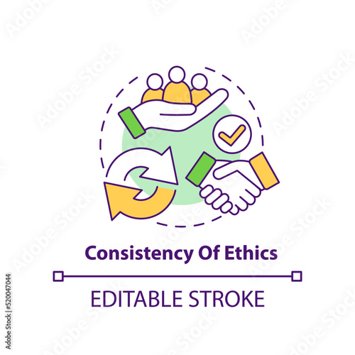Consistency of ethics concept icon. Ethical banking abstract idea thin line illustration. Isolated outline drawing. Moral standards. Development. Editable stroke. Arial, Myriad Pro-Bold fonts used