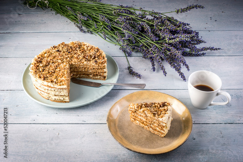 Wallpaper Mural Summer style honey cake with walnuts and coffee Torontodigital.ca