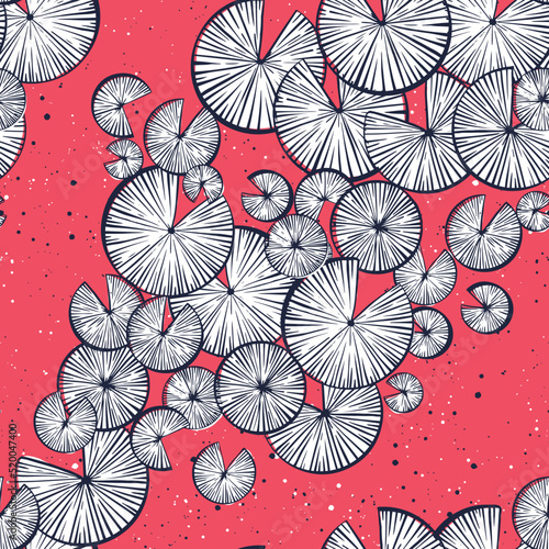 Vector seamless pattern with water lilies lotus leaves, lake plants.