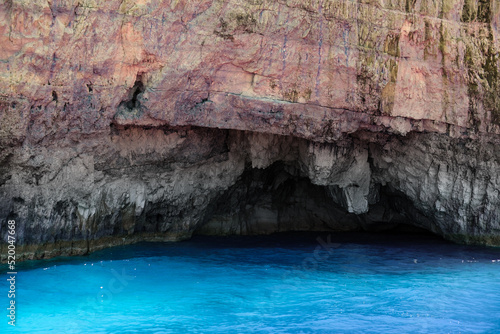 Blue caves in Zakynthos Ionian sea greek island in Greece, cave entrance © Ela