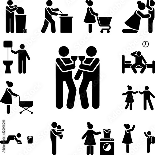 Two man, drinking, alcohol icon in a collection with other items