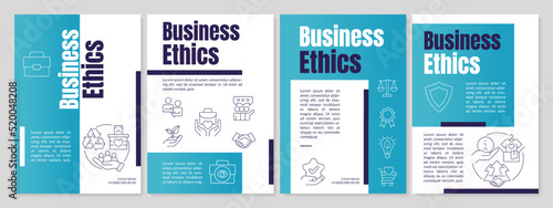 Organizational ethics teal brochure template. Positive environment for growth. Leaflet design with linear icons. Editable 4 vector layouts for presentation, reports. Anton, Lato-Regular fonts used